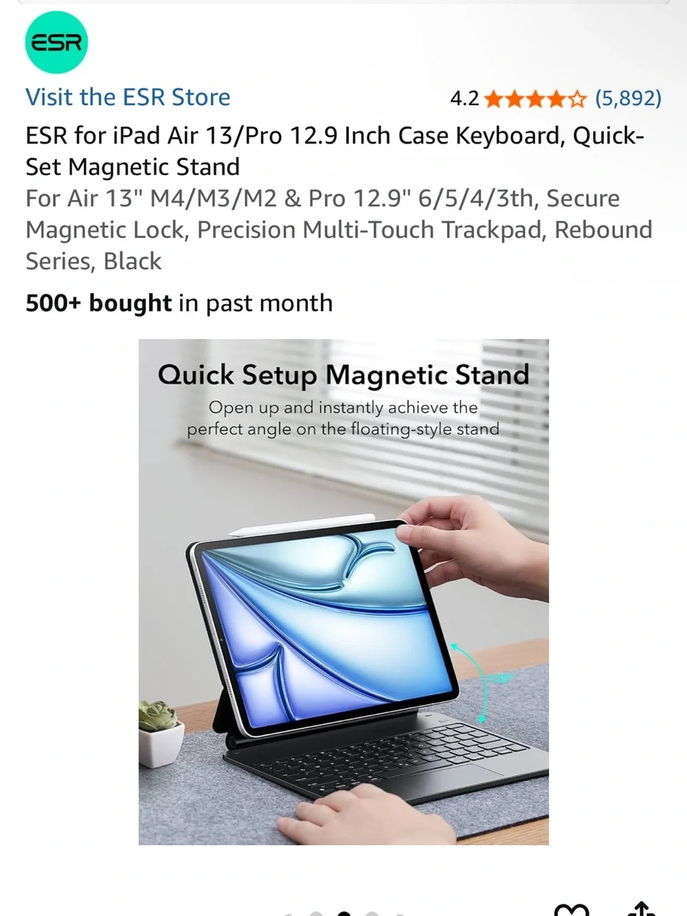 NIB ESR for iPad Air 13/Pro 12.9 Inch Case Keyboard, Quick-set Magnetic Stand